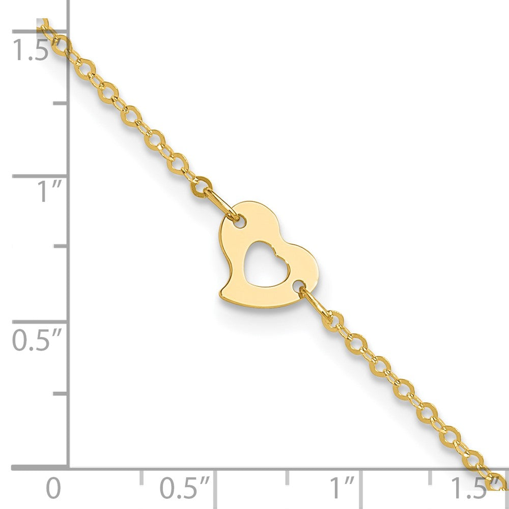 14k Polished Heart 9in Plus 1in ext Anklet