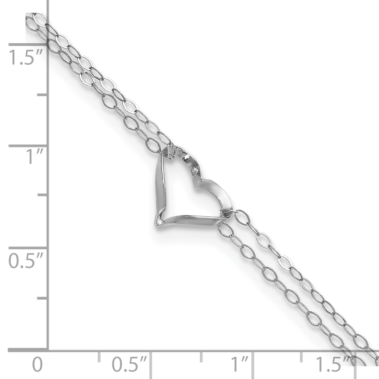 14k White Gold Double Strand Chain and Open Twisted Heart 9 inch Anklet Plus 1 inch Heart Dangle Extender