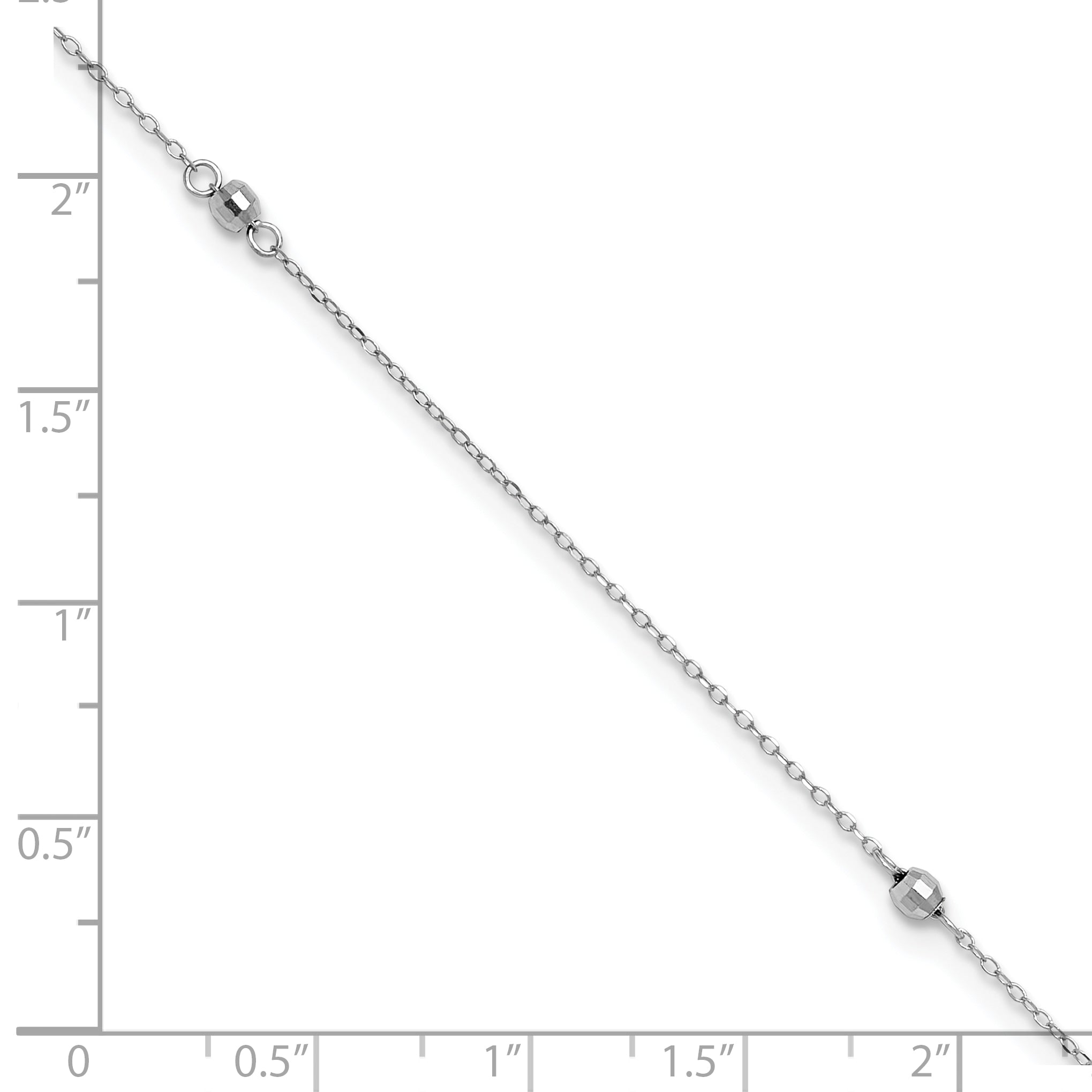 14K White Gold Mirror Beads 3-Station 9 inch Anklet Plus 1 inch Heart Dangle Extender