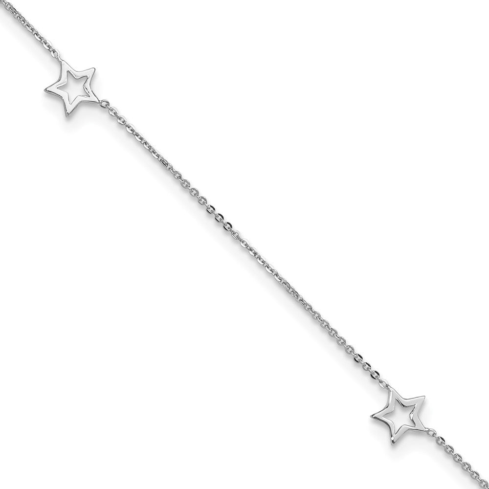 14K White Gold Adjustable Star 9in Plus 1in ext. Anklet