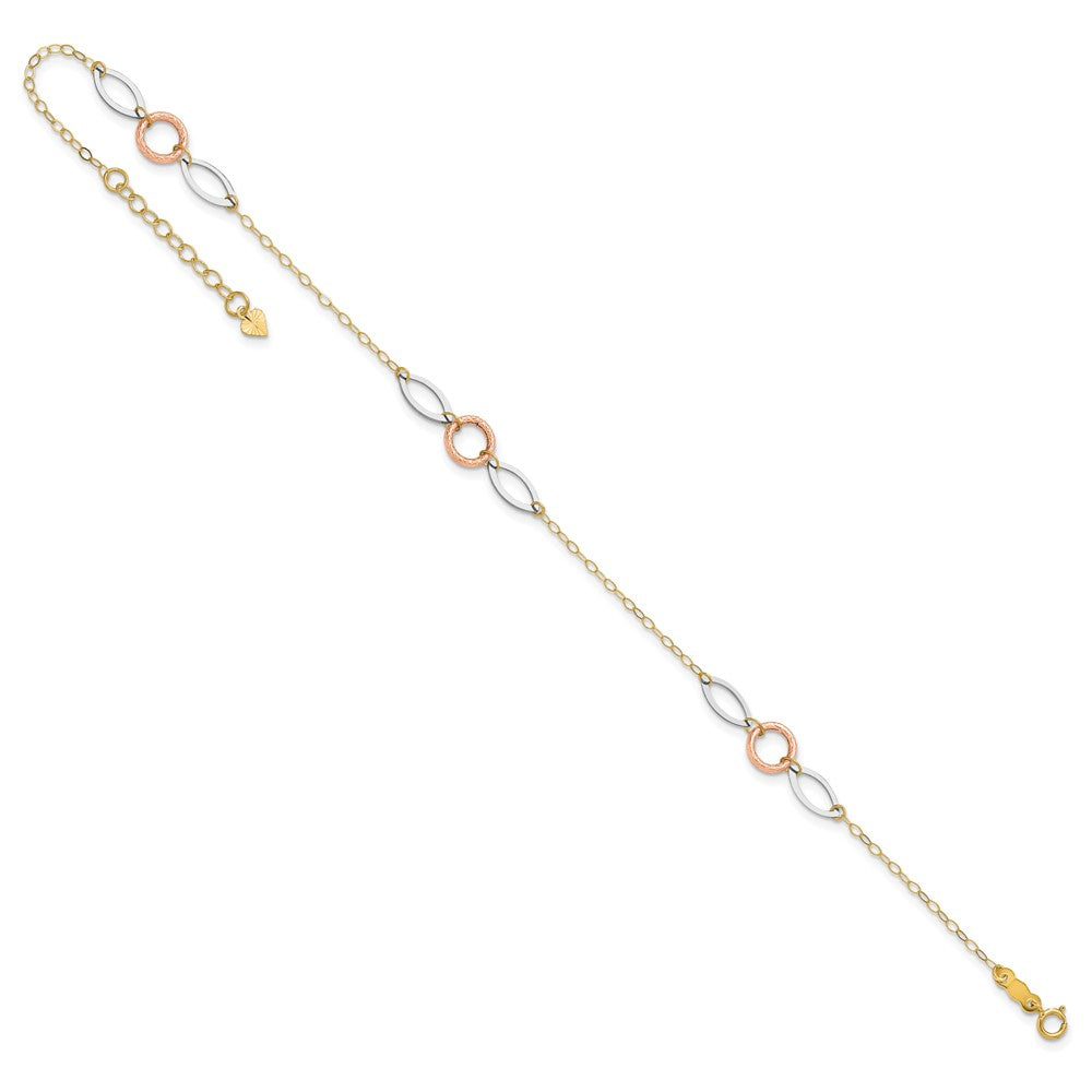 14k Tri-color Circle and Oval 9in Plus 1in ext. Anklet