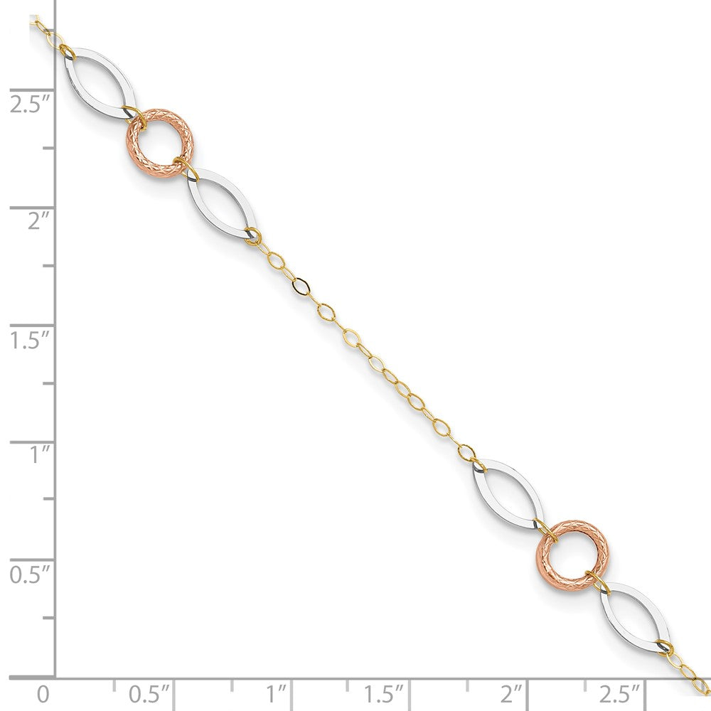 14k Tri-color Circle and Oval 9in Plus 1in ext. Anklet