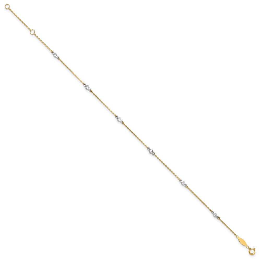 14k Two-tone CZ 9in Plus 1in ext. Anklet