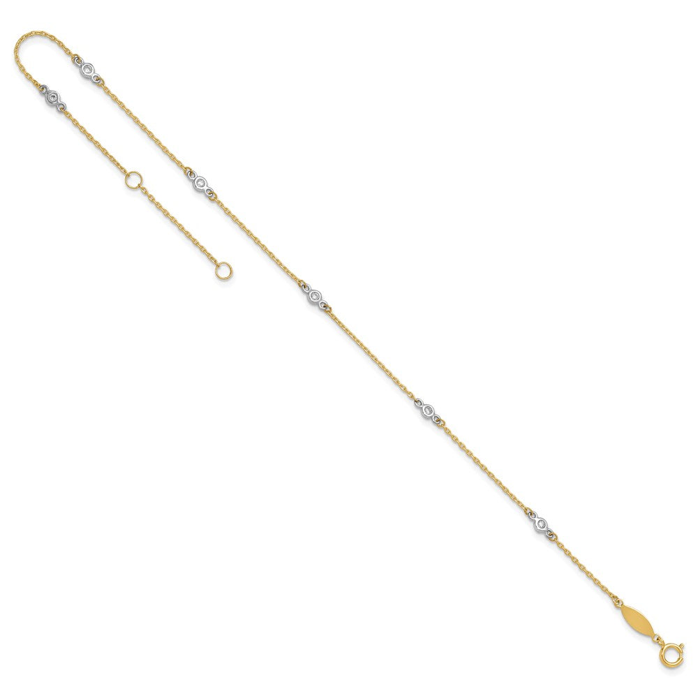 14k Two-tone CZ 9in Plus 1in ext. Anklet