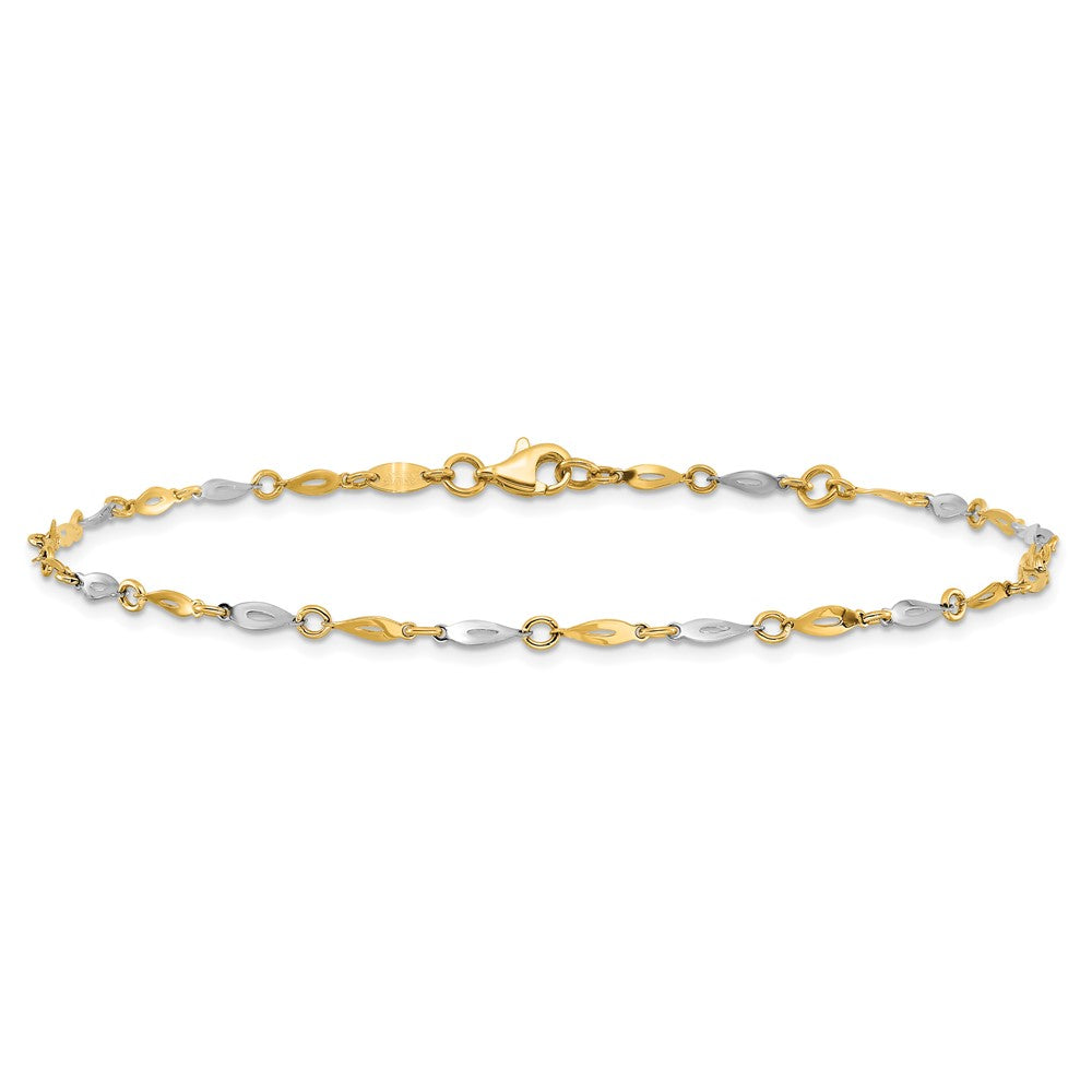 14K Two-Tone Polished 9in Plus 1in ext. Anklet