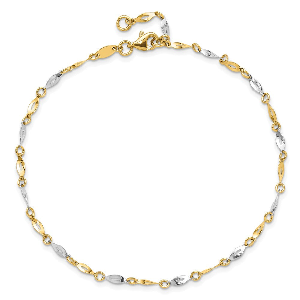 14K Two-Tone Polished 9in Plus 1in ext. Anklet
