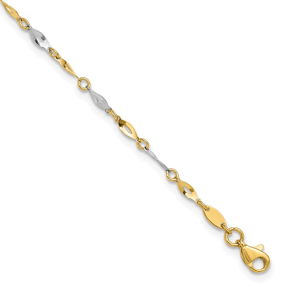 14K Two-Tone Polished 9in Plus 1in ext. Anklet