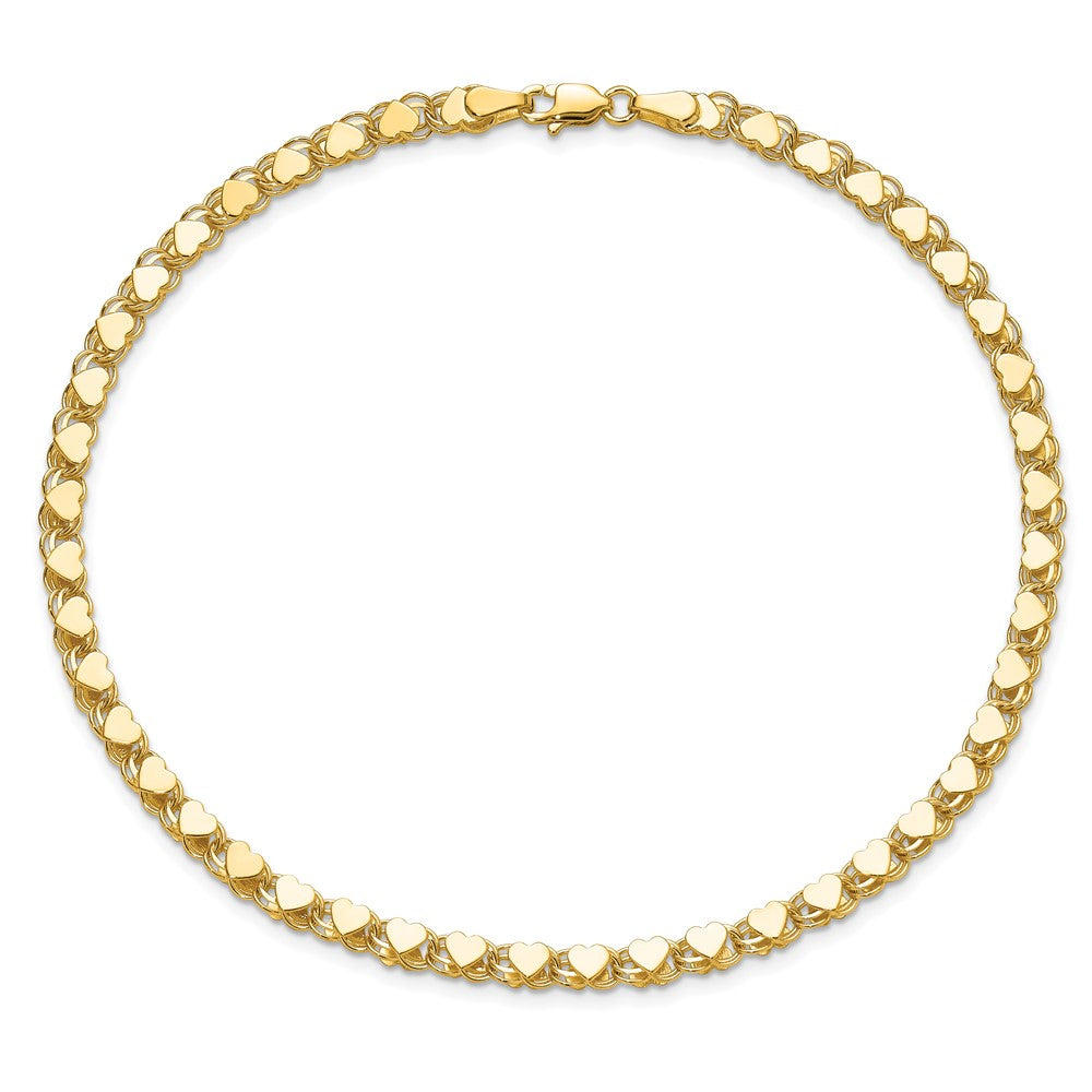 14k Polished Double-Sided Heart 10in Anklet