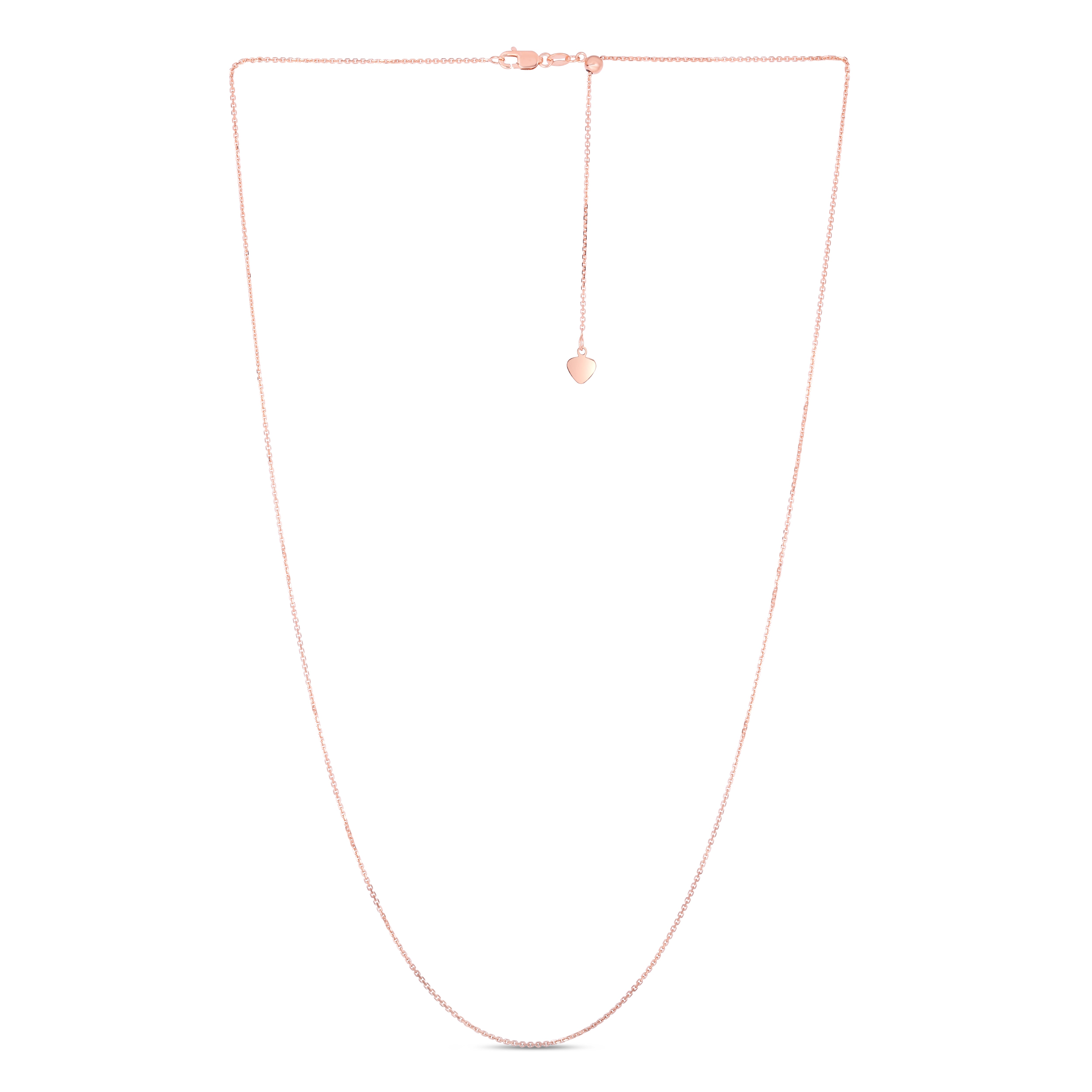 14K Rose Gold 1.1mm Adjustable Diamond Cut Cable 22" Chain with Lobster Lock