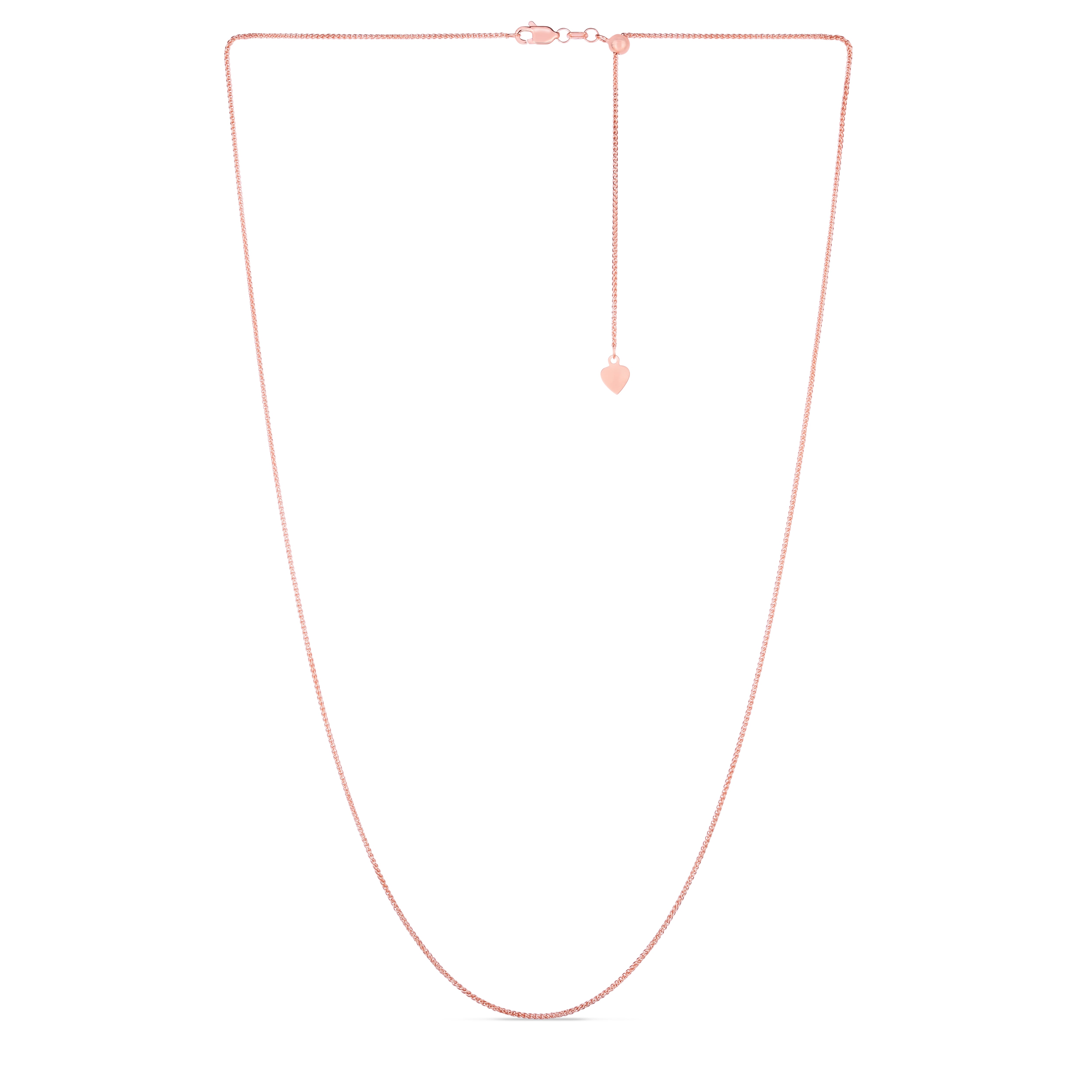 14K Rose Gold 1mm Adjustable Wheat 22" Chain with Lobster Lock