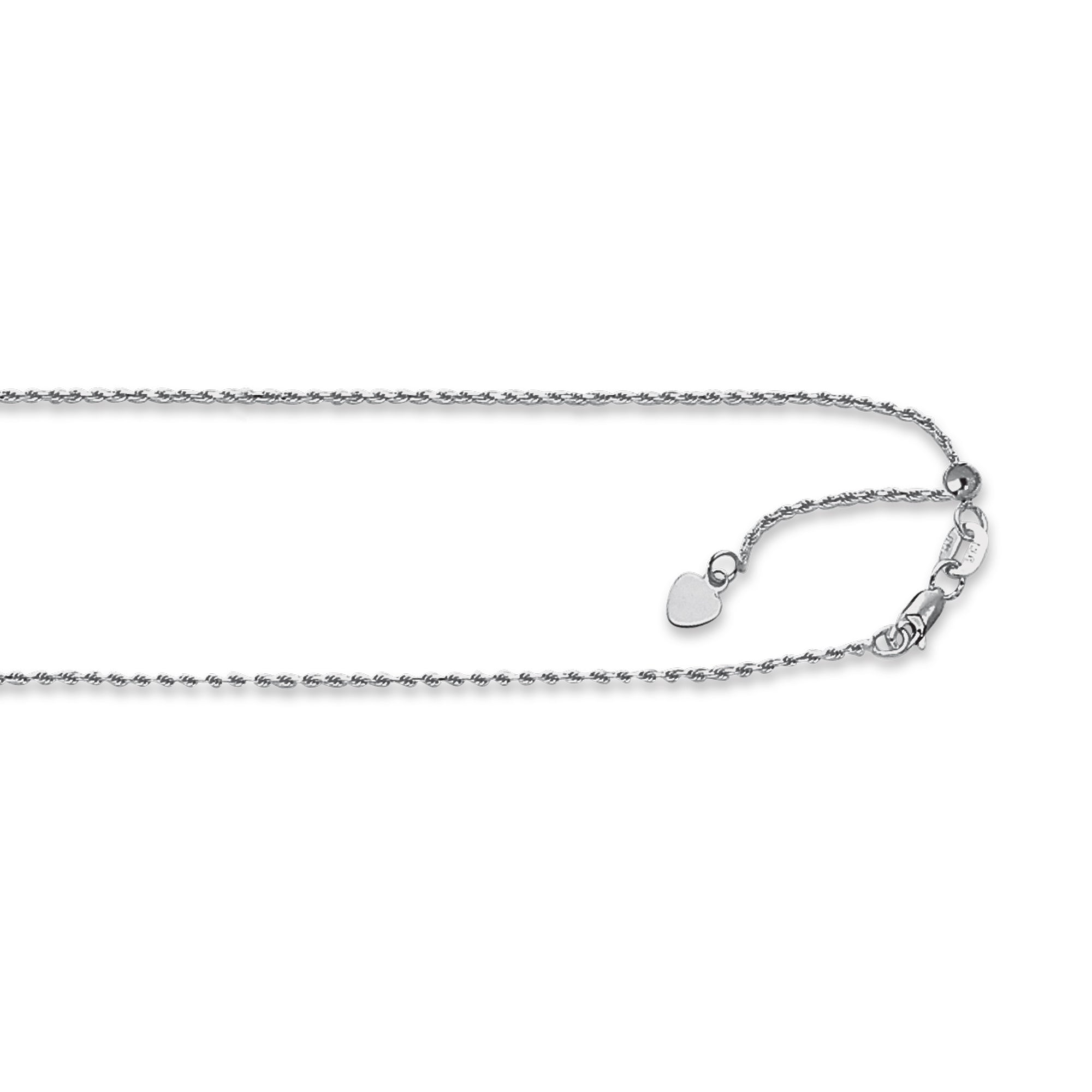 14K White Gold 0.95mm Adjustable Rope 22" Chain with Lobster Lock
