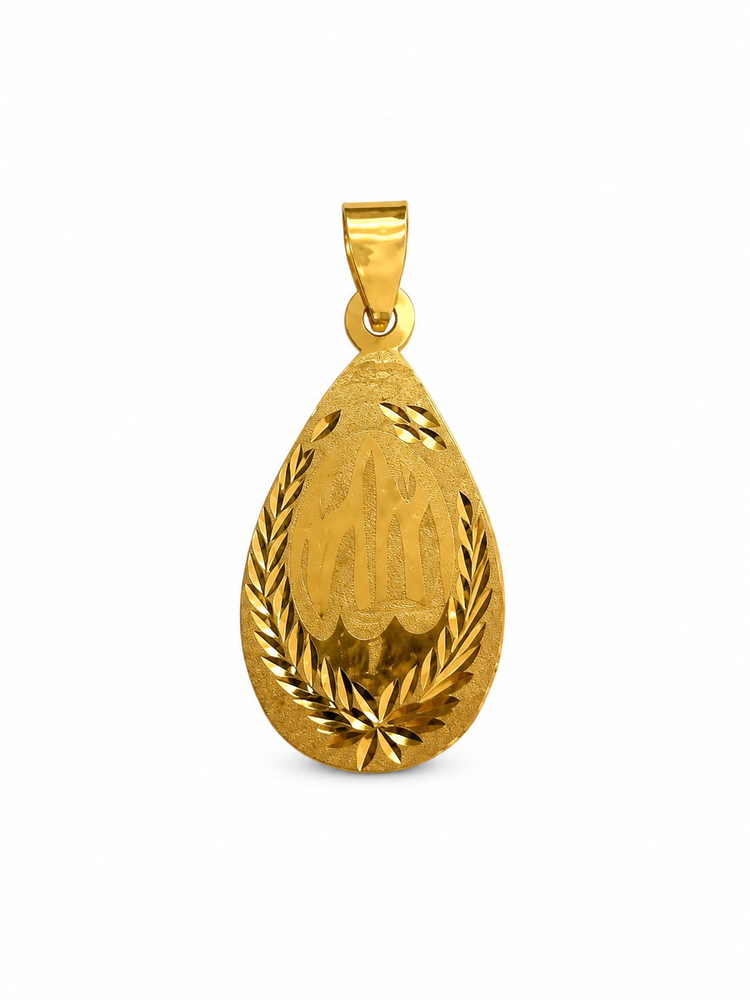 21KT Allah Calligraphy Tear Drop Shaped Yellow Gold Pendant [A1B6]