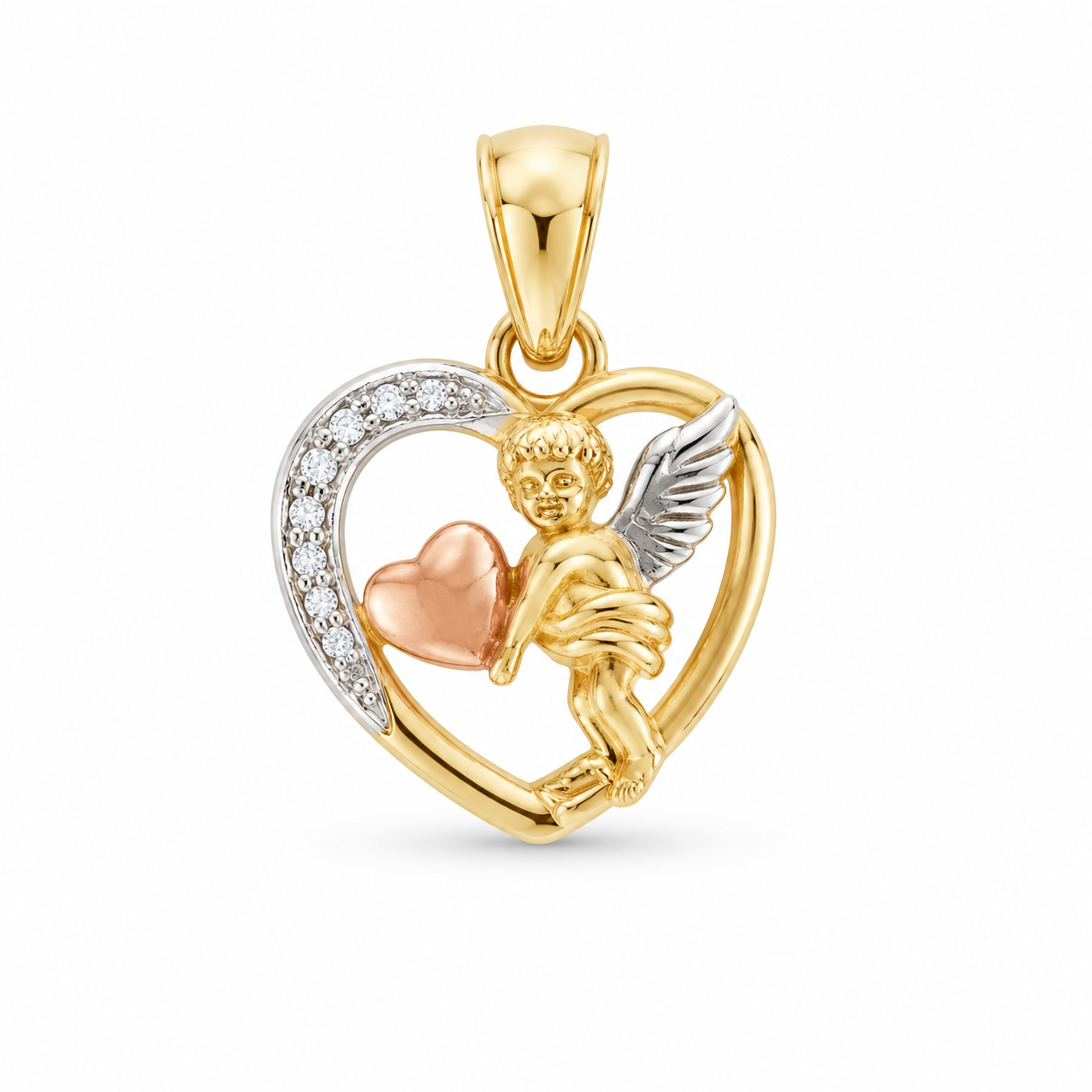 14KT Tri-Tone Angel Heart Pendant [A3B9]
