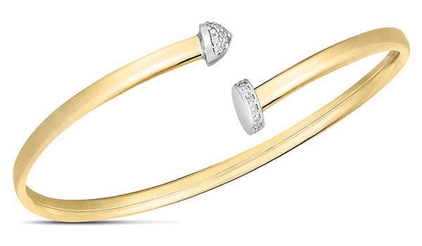 14K Yellow Gold .10Ct Diamond Hardware Bar Open Cuff Bangle