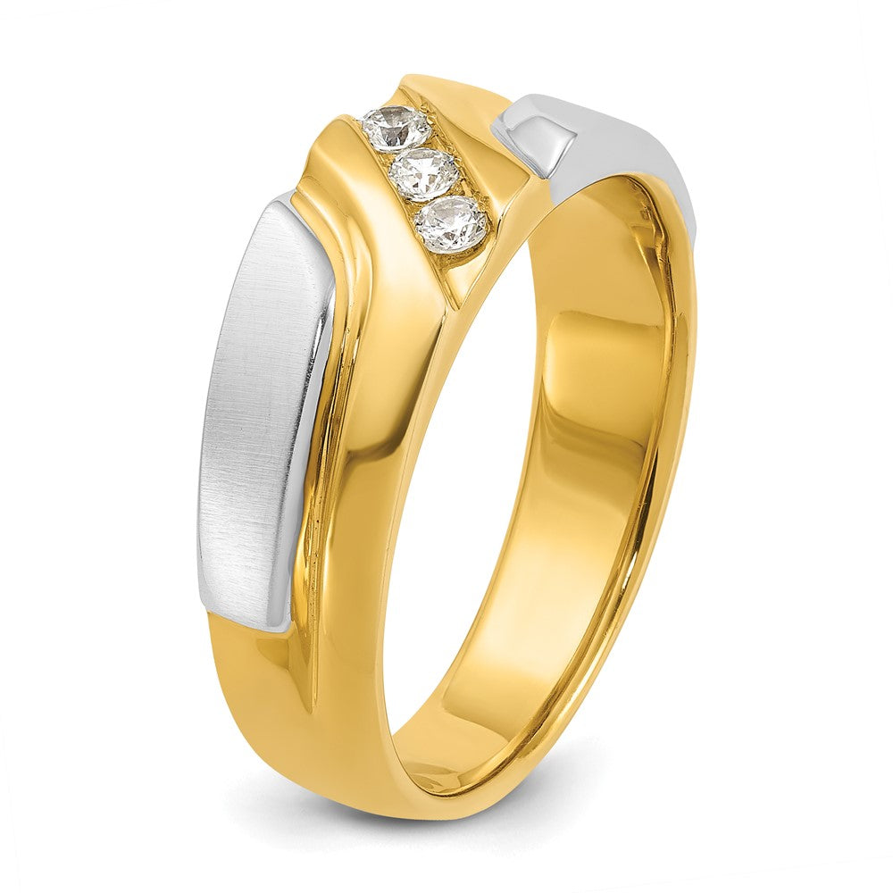 14ktt IBGoodman Men's Polished Satin Grooved 3-Stone Ring Mounting