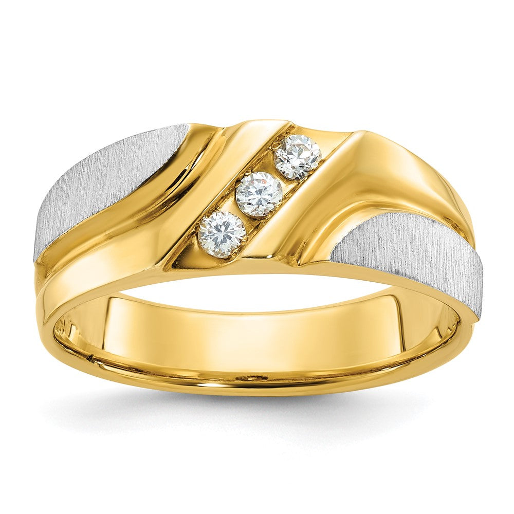14ktt IBGoodman Men's Polished Satin Grooved 3-Stone Ring Mounting