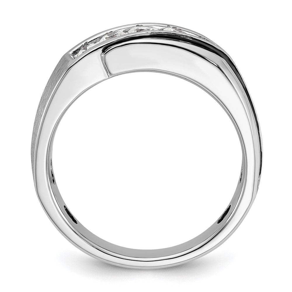 14k White Gold Men's Polished Satin and Grooved Ring Mounting