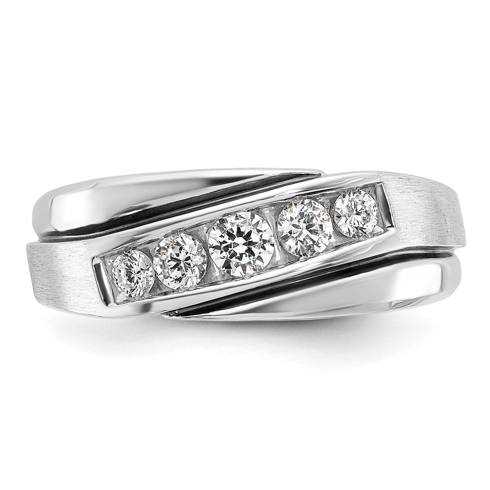 IBGoodman 14k White Gold with Black Rhodium Men's Polished Satin and Grooved 1/2 Carat Lab Grown Diamond Ring