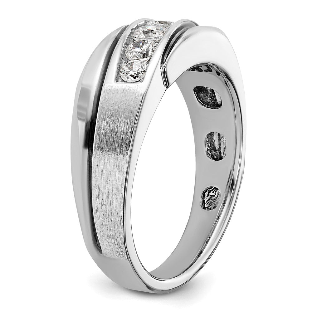 IBGoodman 14k White Gold with Black Rhodium Men's Polished Satin and Grooved 1/2 Carat Lab Grown Diamond Ring