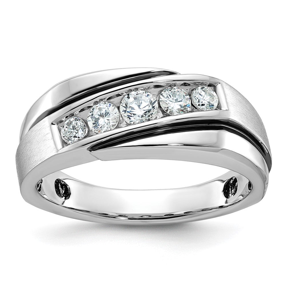 14k White Gold Men's Polished Satin and Grooved Ring Mounting
