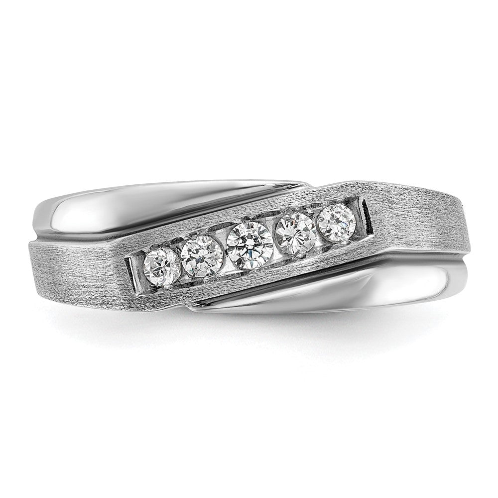 14k White Gold Men's Polished Satin and Grooved Ring Mounting