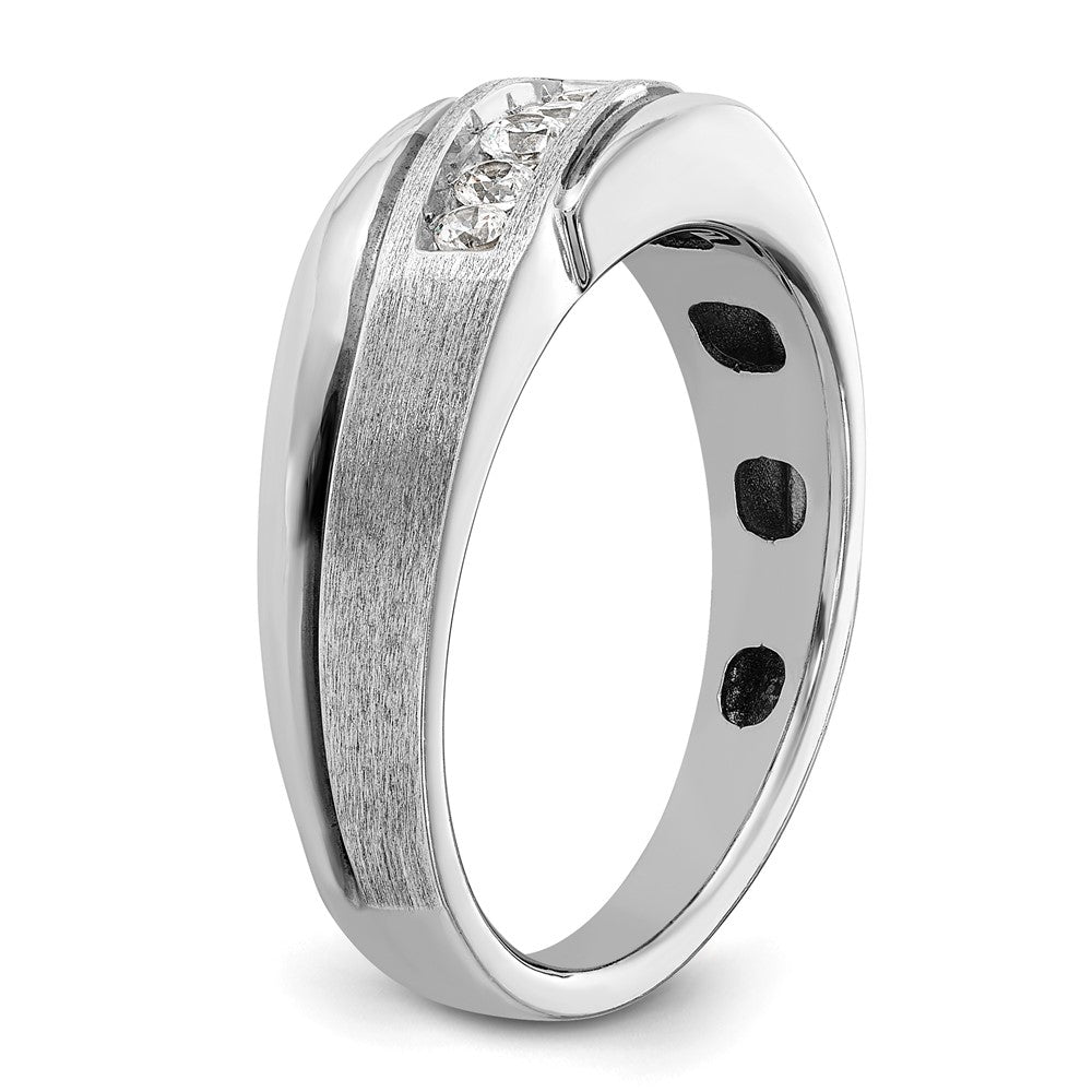 IBGoodman 14k White Gold with Black Rhodium Men's Polished Satin and Grooved 1/4 Carat Lab Grown Diamond Ring