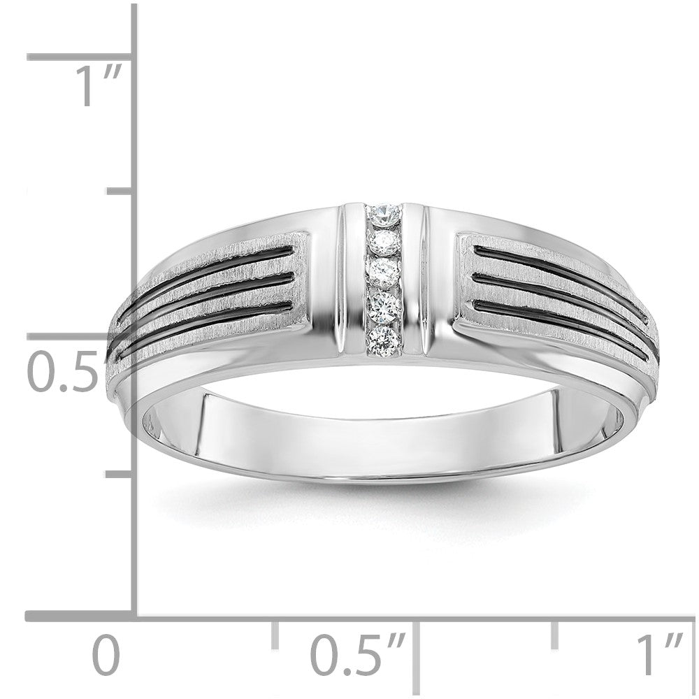 IBGoodman 14k White Gold Men's Polished Satin and Grooved 5-Stone Ring Mounting