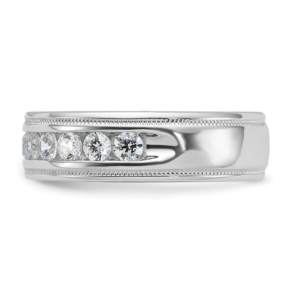 IBGoodman 14k White Gold Men's Polished and Milgrain 11-Stone 1 Carat Lab Grown Diamond Ring