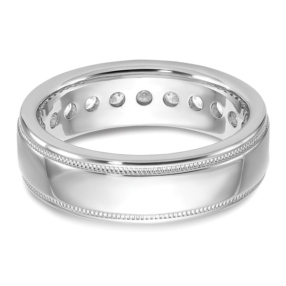 IBGoodman 14k White Gold Men's Polished and Milgrain 11-Stone 1 Carat Lab Grown Diamond Ring