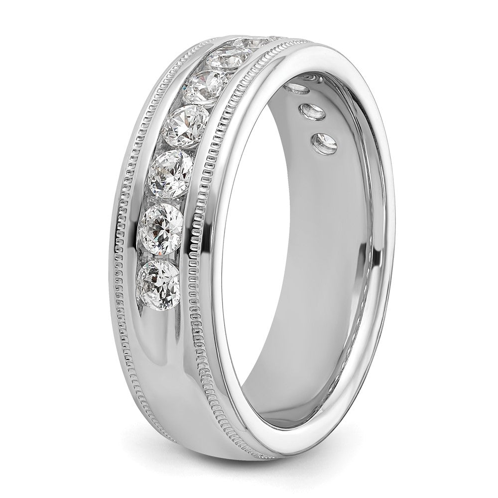 IBGoodman 14k White Gold Men's Polished and Milgrain 11-Stone 1 Carat Lab Grown Diamond Ring