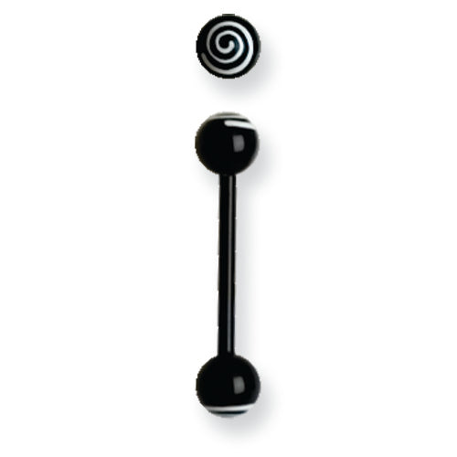Acrylic 14G 5/8 In. Lg Hypnotic White On Black Barbell