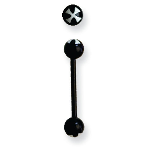 Acrylic 14G 5/8 In. Lg Iron Cross White On Black Barbell