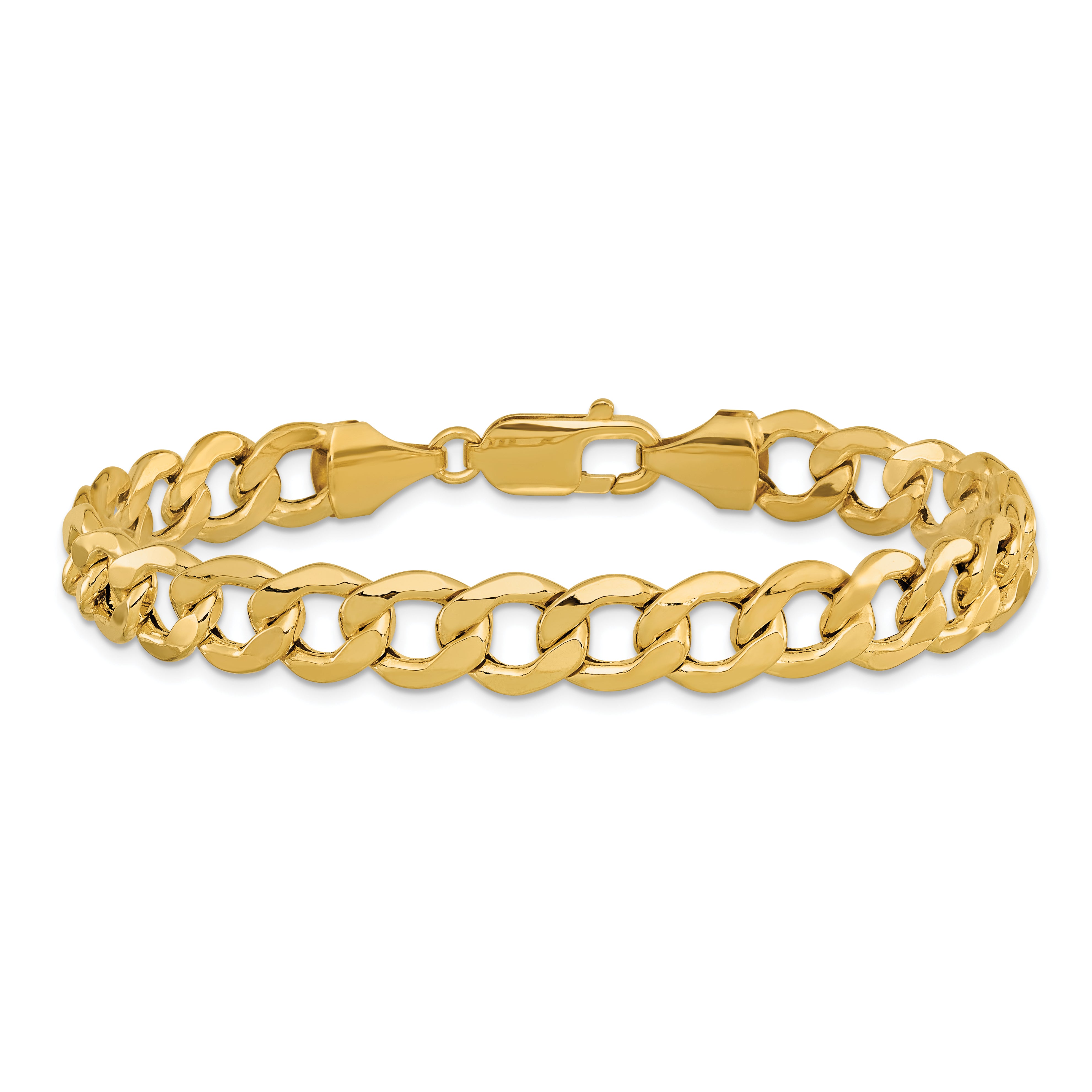 14K 8 inch 9mm Semi-Solid Curb with Lobster Clasp Bracelet