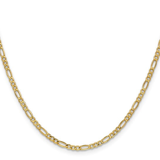 14KT Yellow Gold 2 MM Lobster Lock Figaro Link Chain