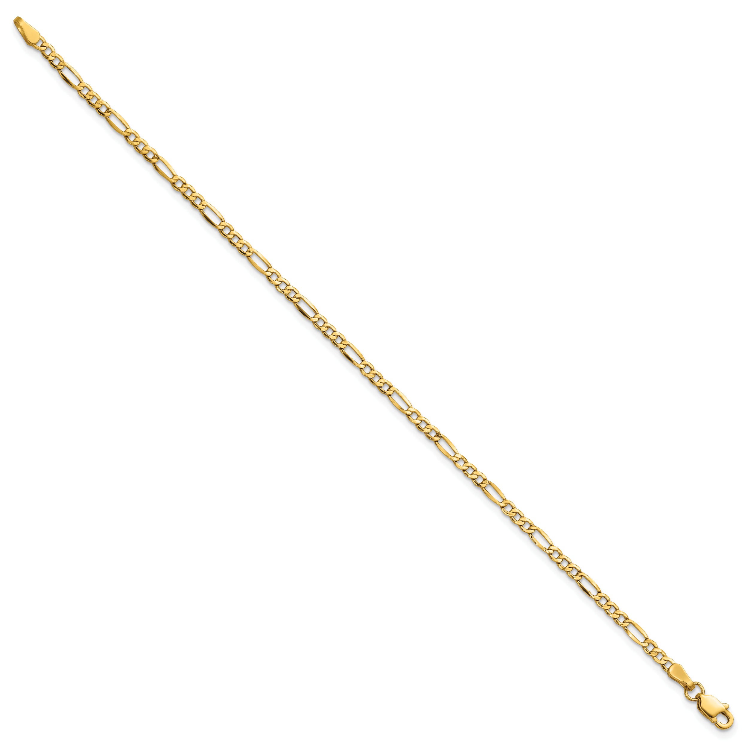 14K 7 inch 2.5mm Semi-Solid Figaro with Lobster Clasp Bracelet