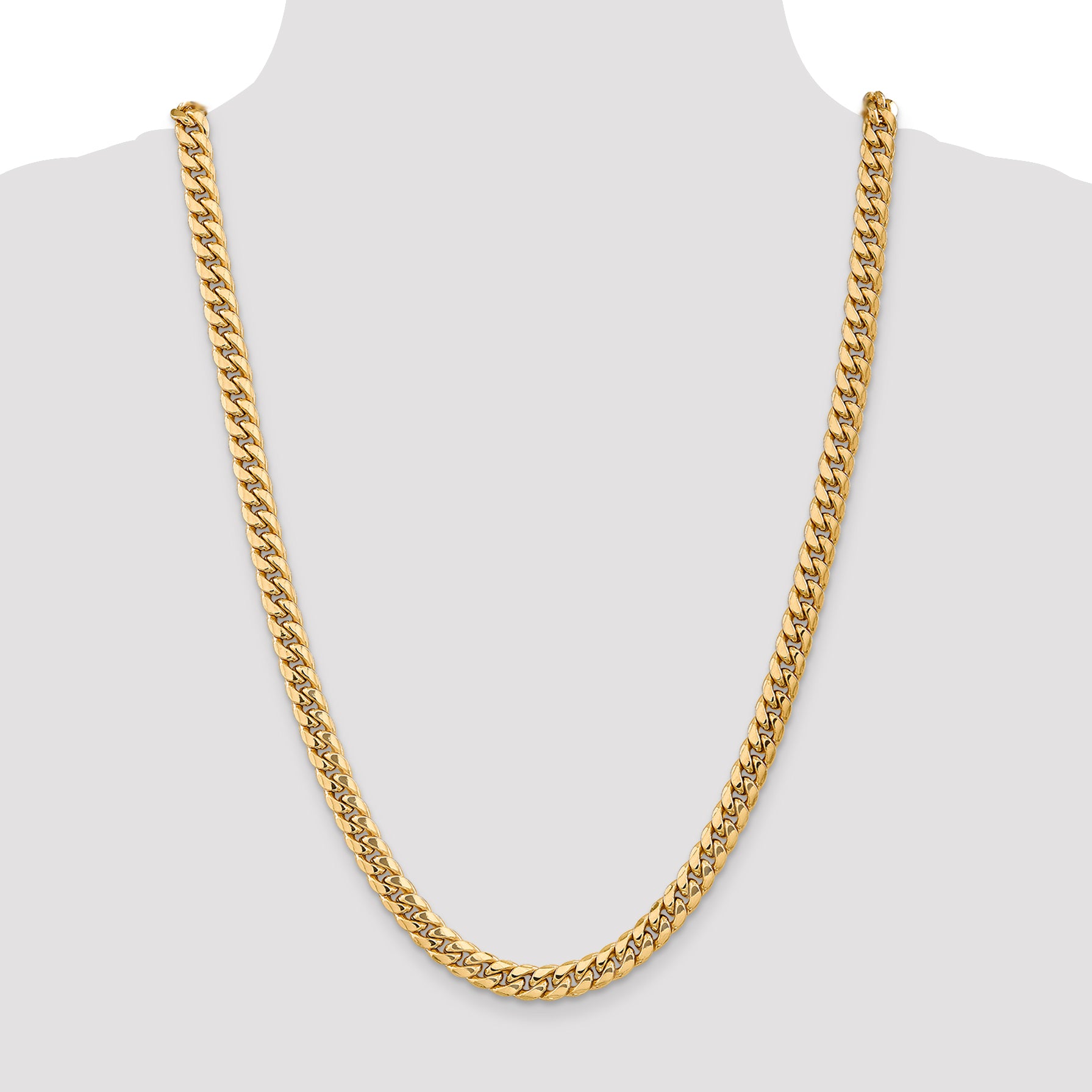 14K 26 Inch 7.3Mm Semi-Solid Miami Cuban With Lobster Clasp Chain