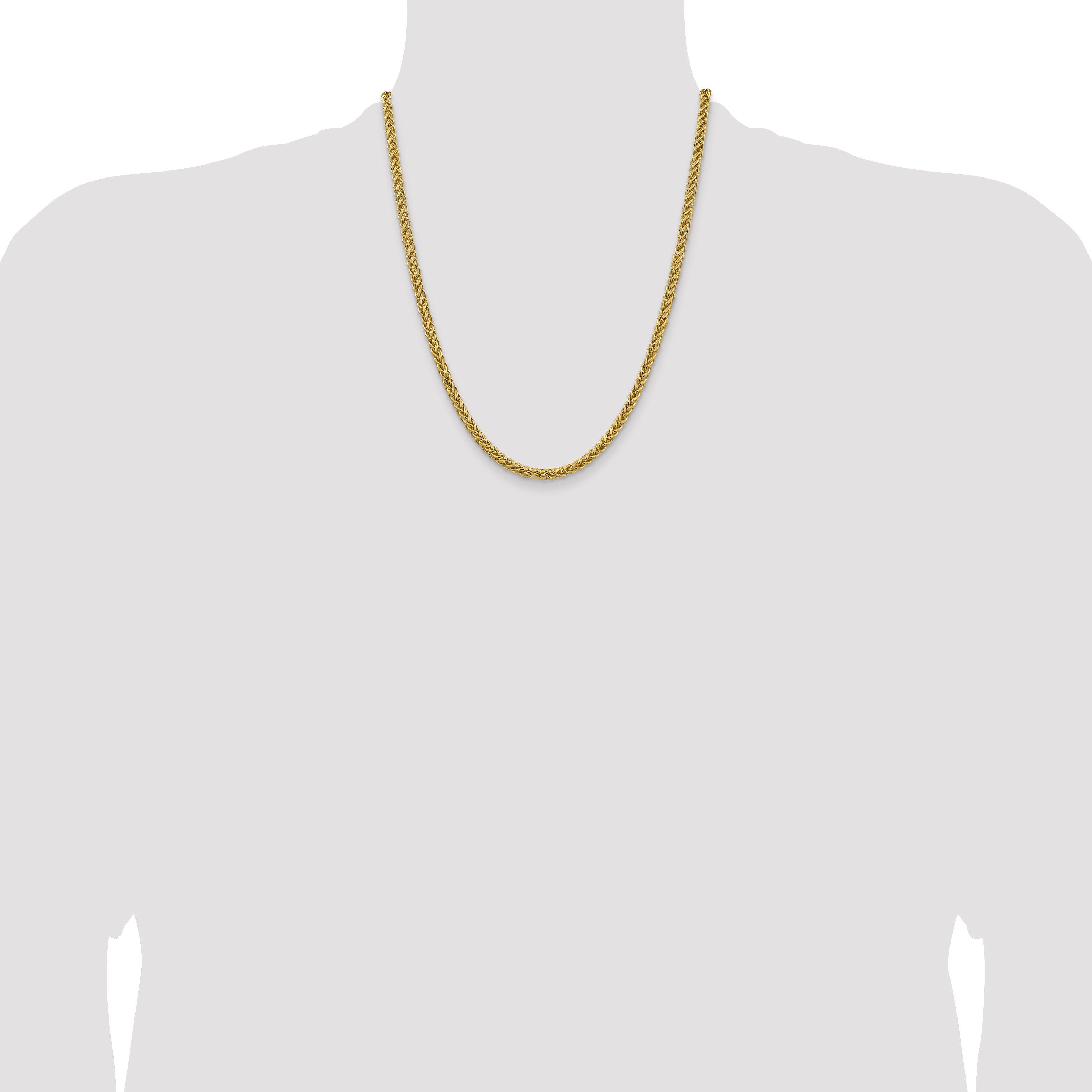 14K 20 Inch 4.65Mm Semi-Solid 3-Wire Wheat With Lobster Clasp Chain