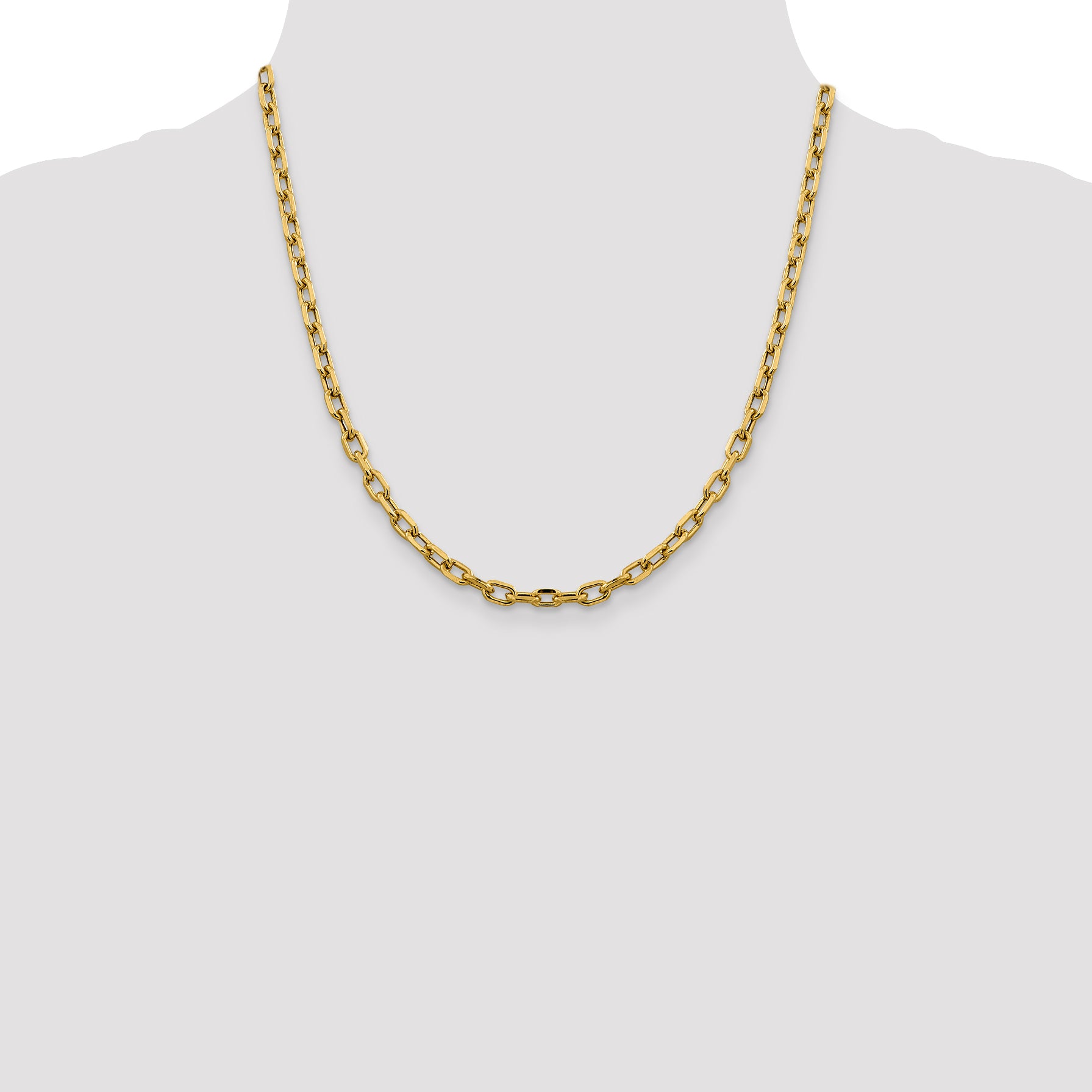 14K 20 Inch 4.9Mm Semi-Solid Diamond-Cut Open Link Cable With Lobster Clasp Chain