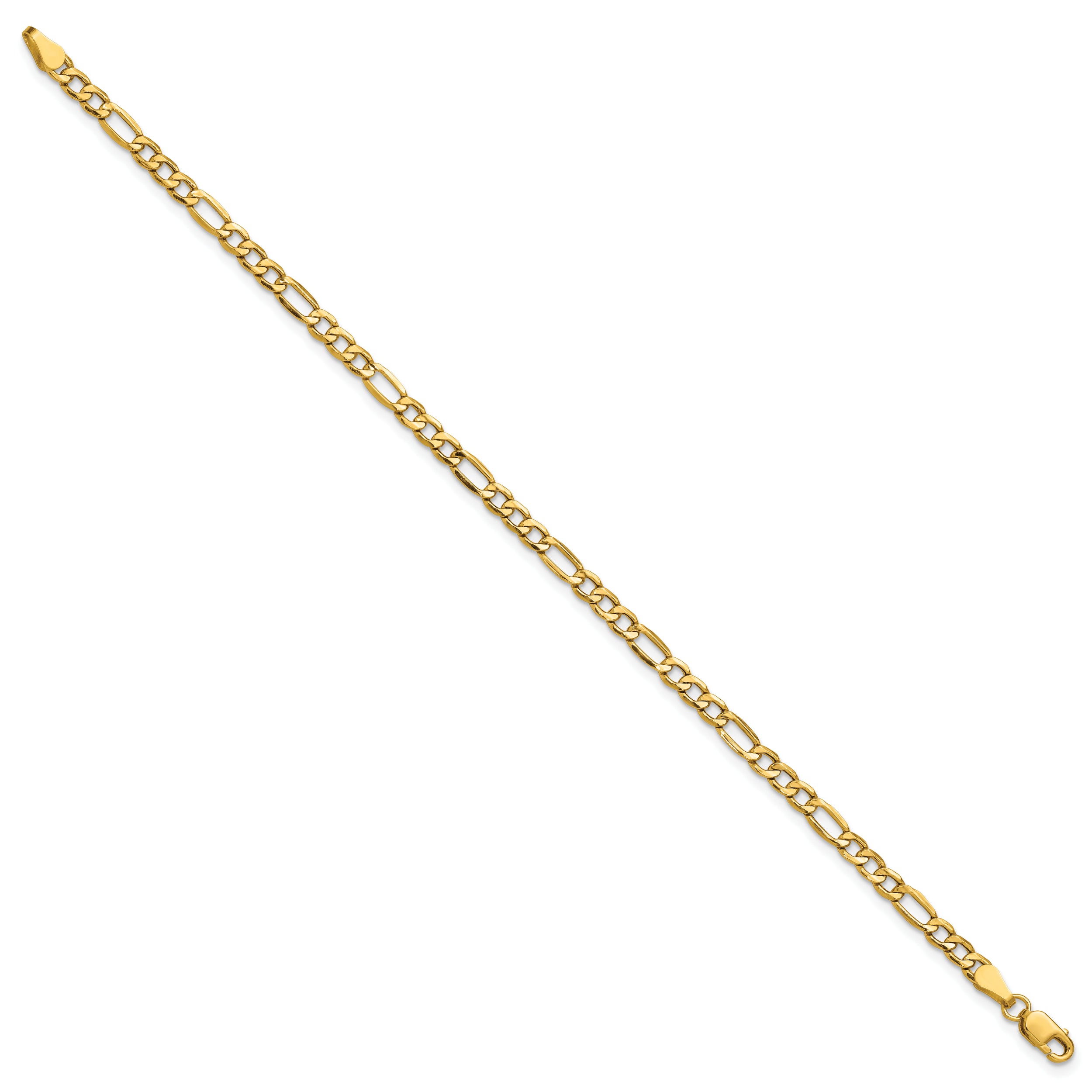 14K 7 inch 3.5mm Semi-Solid Figaro with Lobster Clasp Bracelet