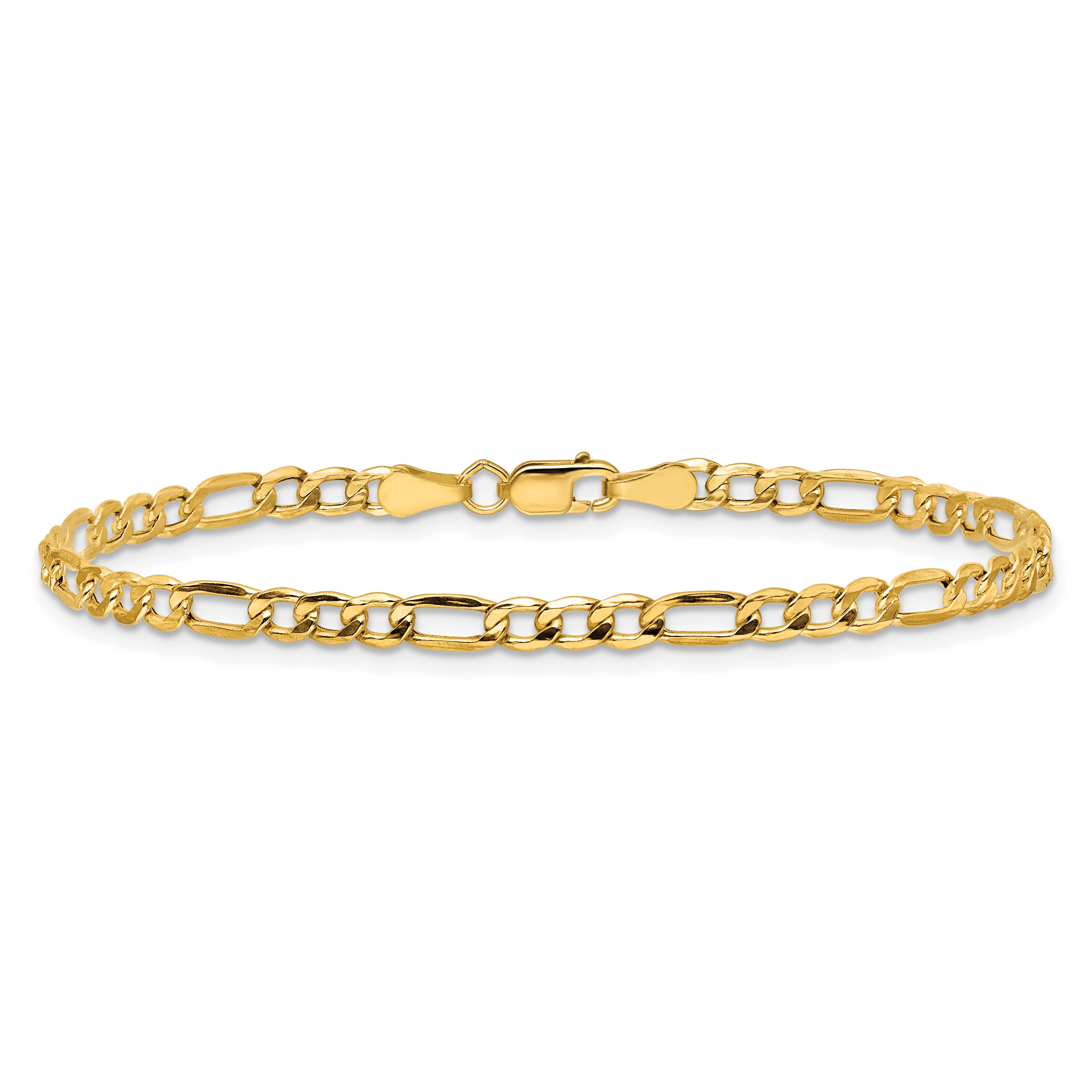14K 7 inch 3.5mm Semi-Solid Figaro with Lobster Clasp Bracelet