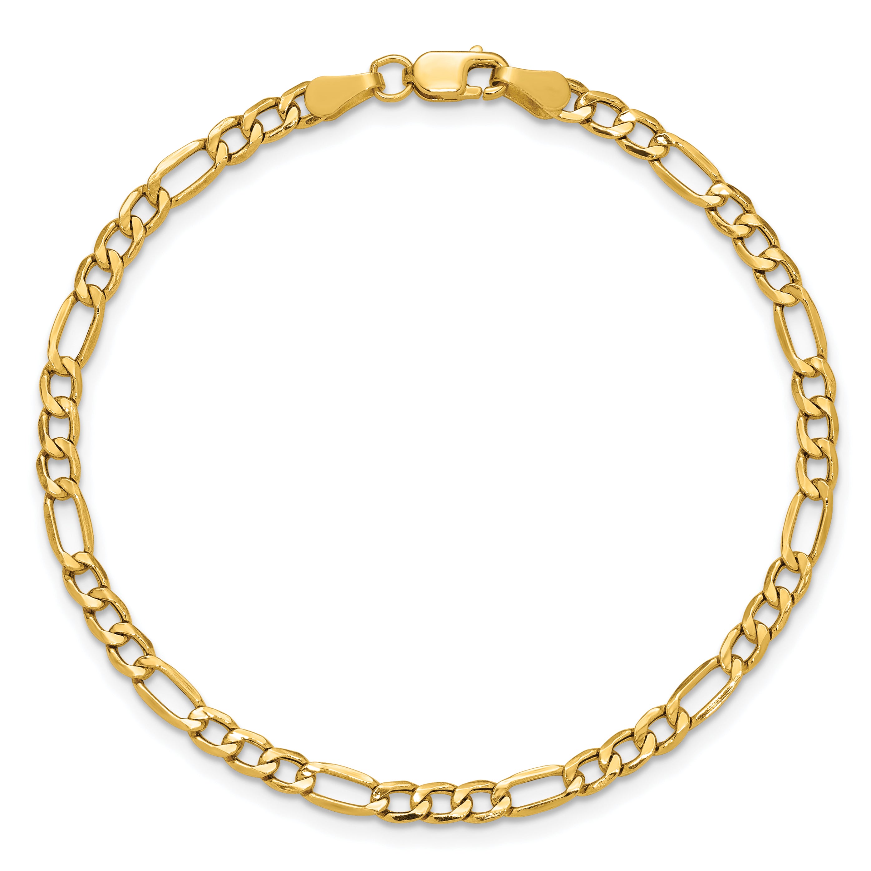 14K 7 inch 3.5mm Semi-Solid Figaro with Lobster Clasp Bracelet