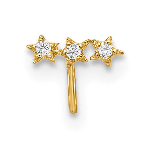 14K 22 Gauge Cz 3-Star Nose Stud