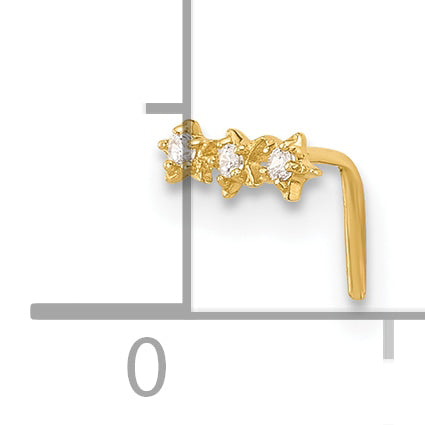 14K 22 Gauge Cz 3-Star Nose Stud