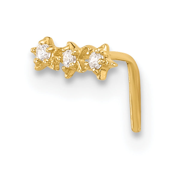 14K 22 Gauge Cz 3-Star Nose Stud
