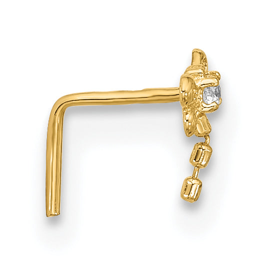 14K 22 Gauge Cz Butterfly Nose Stud