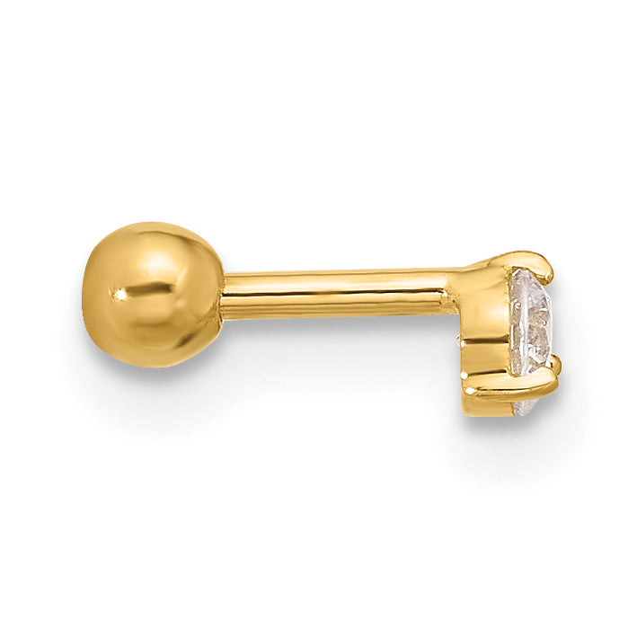 14K 18 Gauge 3Mm Cz Labret/Face Jewelry