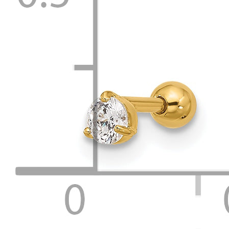 14K 18 Gauge 3Mm Cz Labret/Face Jewelry