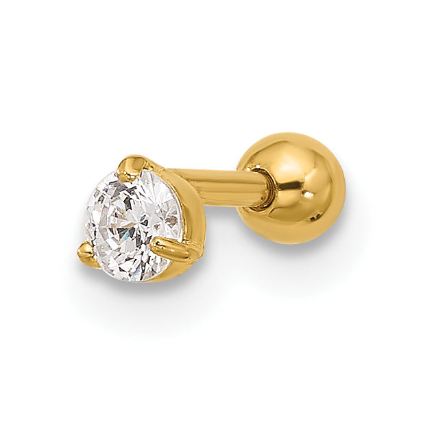 14K 18 Gauge 3Mm Cz Labret/Face Jewelry