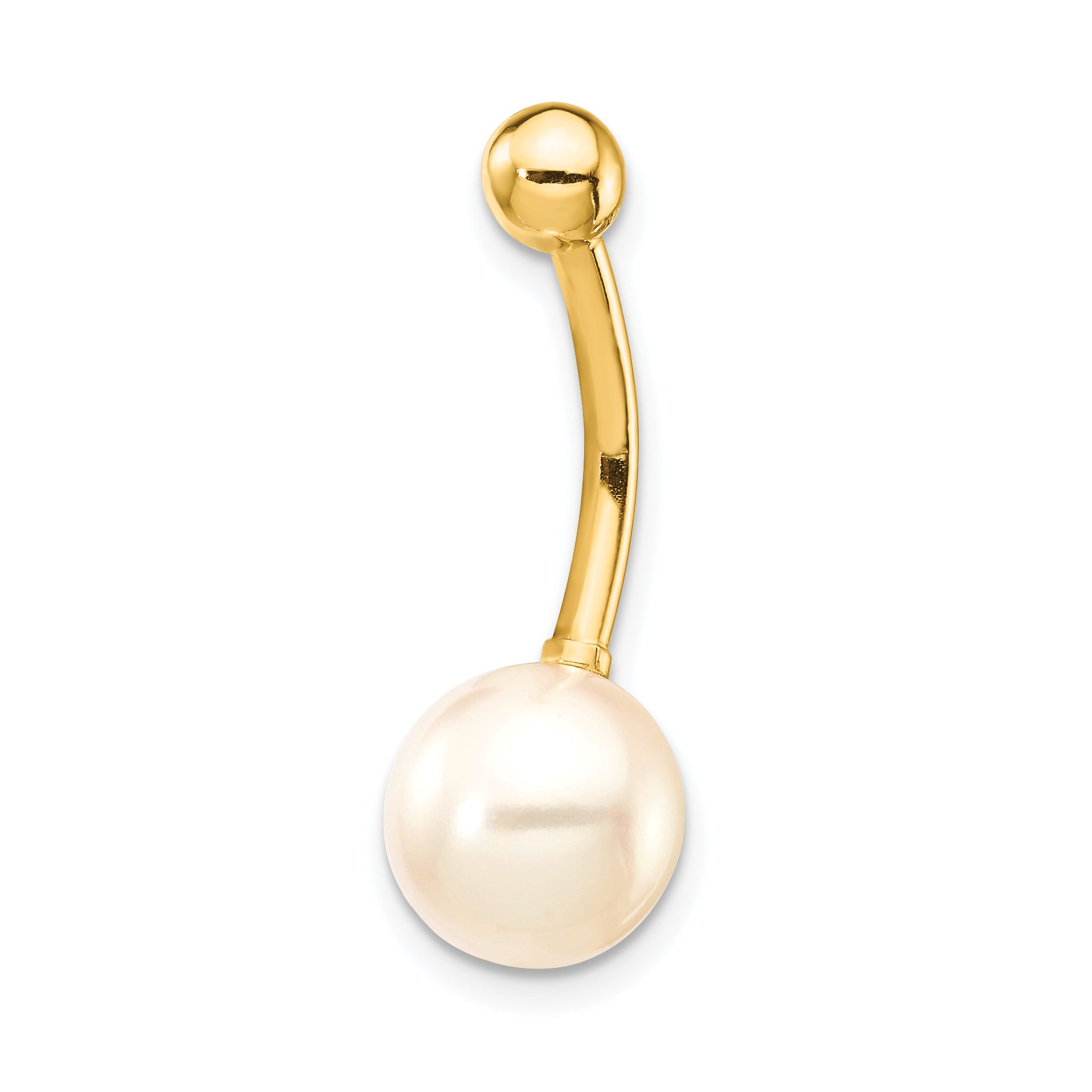 14K 14 Gauge 8Mm Freshwater Cultured Pearl Belly Ring