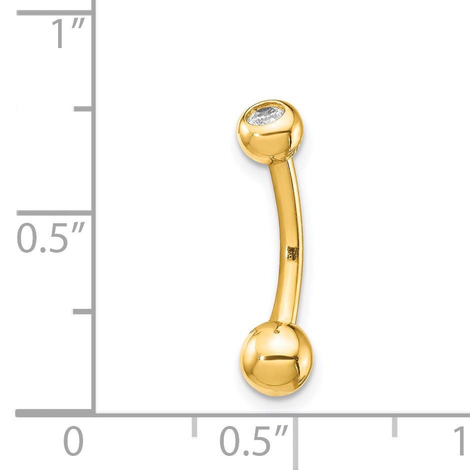 14K 14 Gauge Polished Cz Belly Ring
